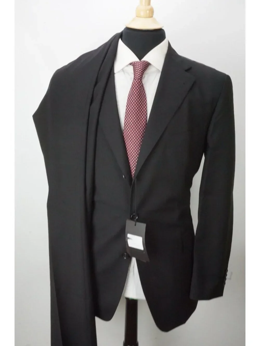 Tagliatore Solid Black Wool 2 Pc Suit Jacket Pants Sz 44R US 54EU NEW